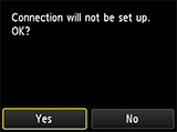 Connection screen: Connection will not be set up